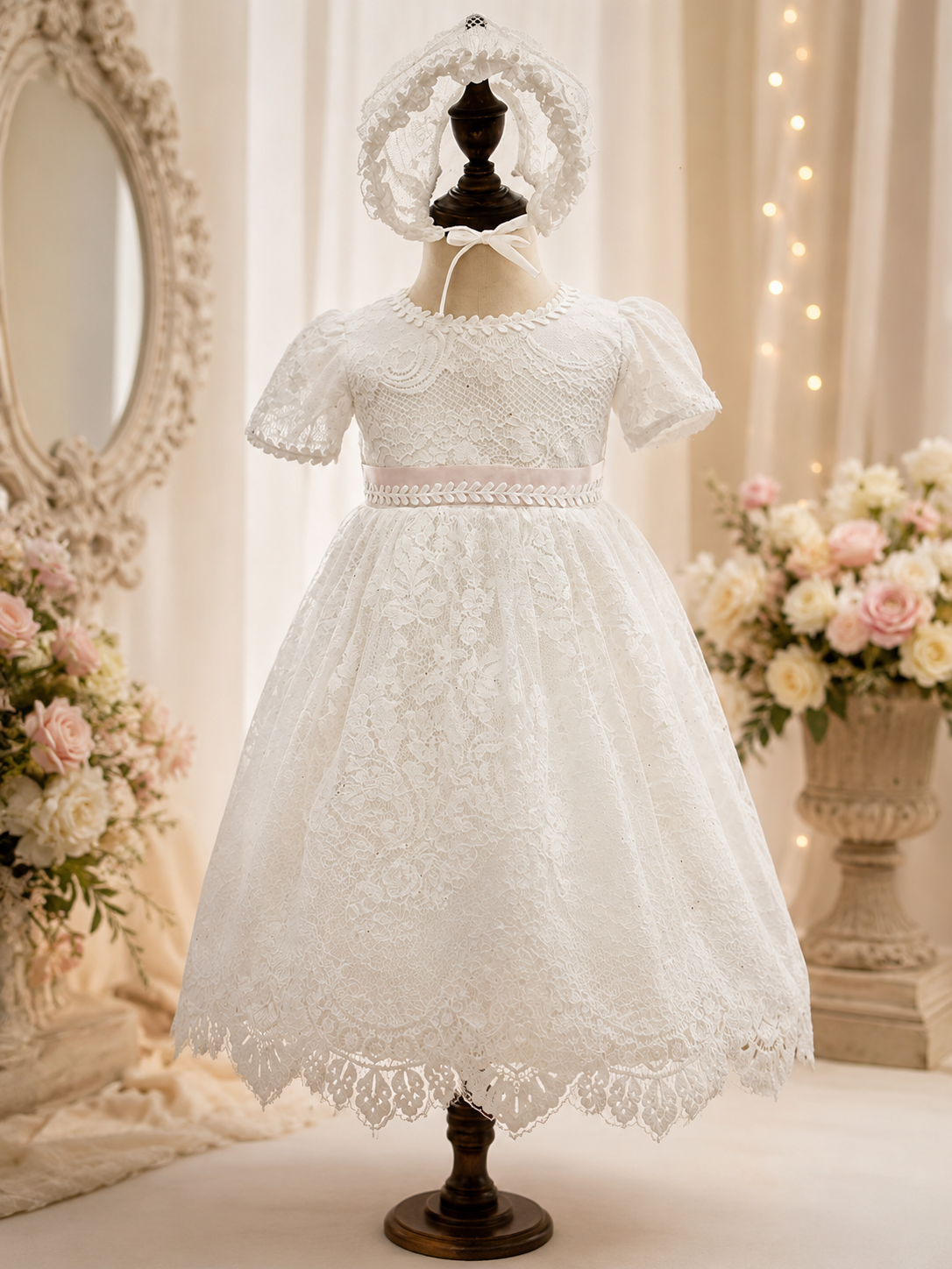 Luxury Baby Girl Christening Dress – Elegant White Lace Baptism Gown for Toddler & Infant