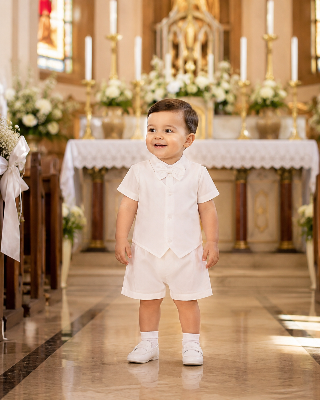 4-Piece Ivory Baby Boy Baptism Outfit – Elegant Christening Suit with Socks for Infants & Toddlers