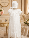 :     Luxury White Baby Girl Baptism Dress with Bonnet – Elegant Lace Christening Gown