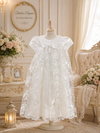:     Luxury White Baby Girl Baptism Dress with Bonnet – Elegant Lace Christening Gown