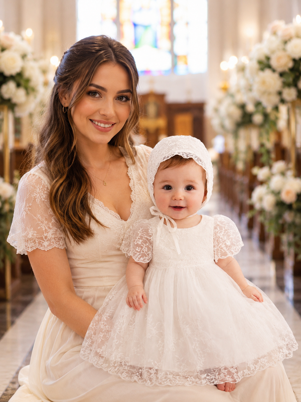 Luxury Baby Girl Baptism Dress with Matching Bonnet & Lace Socks | Elegant Christening Outfit