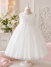 Angelic Christening/Baptism Gown With Removable Lace Overlay & Bonnet and Bow For Baby Girl