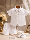 Luxury White Baby Boy Baptism Outfit Set with Shoes , Vest & Hat – Elegant Christening Suit for Church Ceremony
