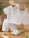 Luxury White Baby Boy Baptism Outfit Set with Shoes , Vest & Hat – Elegant Christening Suit for Church Ceremony