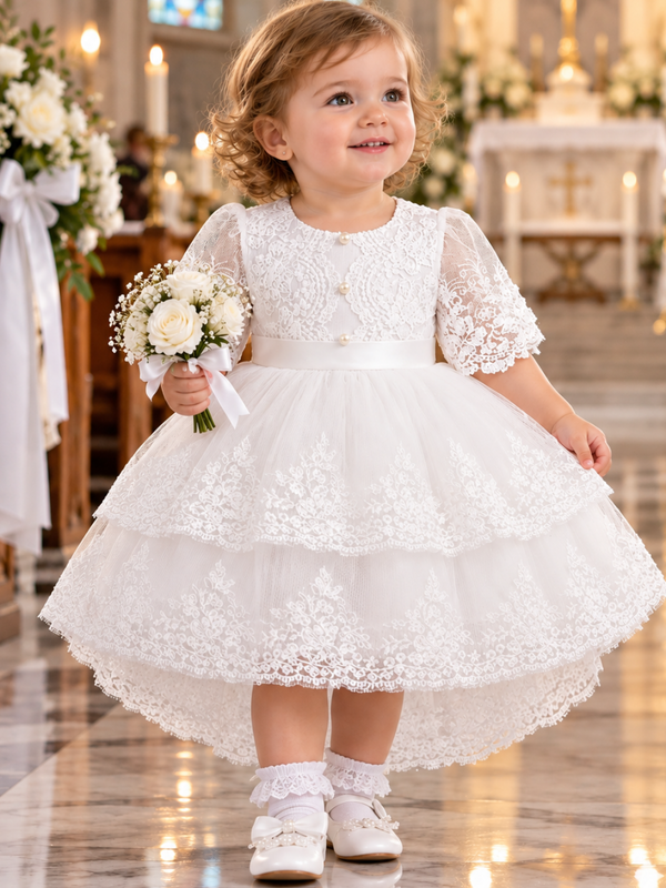 Baby Girl Baptism Dress – White Lace Christening Dress for Church & Special Occasions
