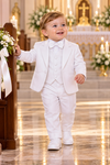 Baby Boy White Baptism Suit with Shoes – 5-Piece Christening Outfit with Jacket, Vest, Bow Tie & Pants