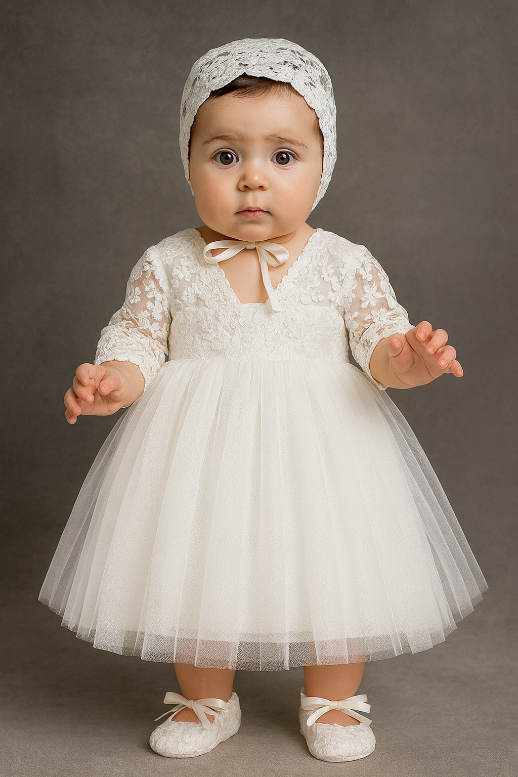 White Lace Baby Girl Dress – Perfect for Baptism & Special Occasions