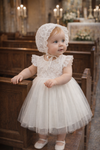 Baby Girl Baptism Dress with Matching Bonnet | White Lace Christening Gown for Infant & Toddler