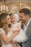 Baby Girl Baptism Dress with Matching Bonnet | White Lace Christening Gown for Infant & Toddler