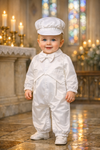 Baby Boy Baptism Outfit with Hat - White Christening Romper Suit for Baptism, Dedication & Special Occasions