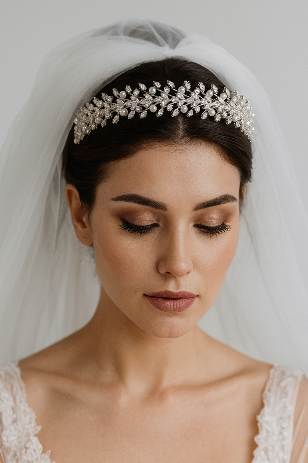Silver Pearl Bridal Tiara – Handmade Leaf Vine Headpiece with Crystals for Wedding or Prom