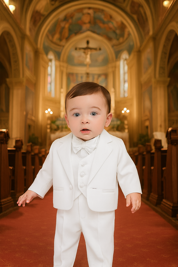 Baby Boy White Formal Suit for Wedding, Baptism & Special Events