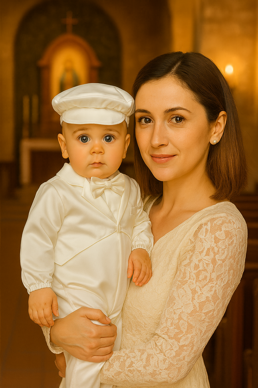 Baby Boy Baptism Outfit – White Christening Suit with Bow Tie & Hat