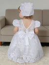 Elegant Baby Girl Baptism Dress with Bonnet – White Lace Christening Gown