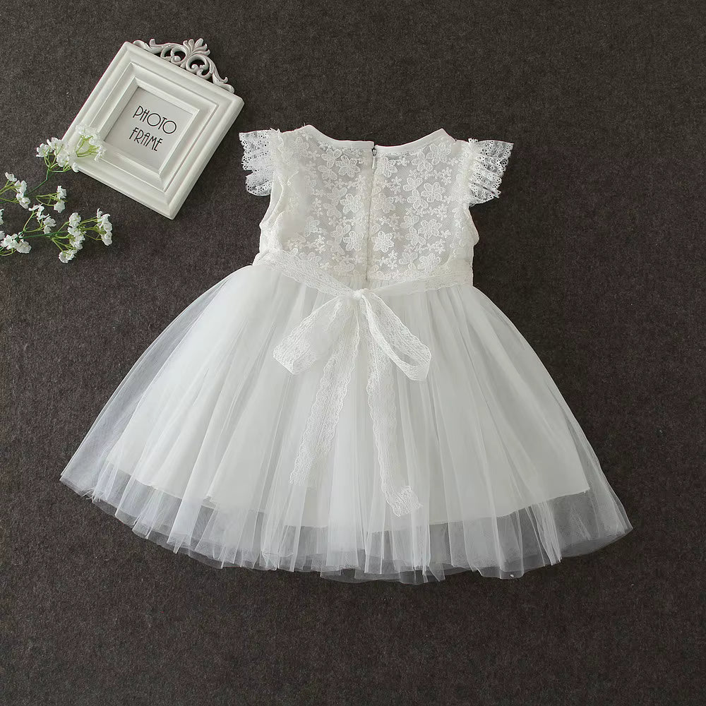 Baby Girl Baptism Dress with Matching Bonnet | White Lace Christening Gown for Infant & Toddler
