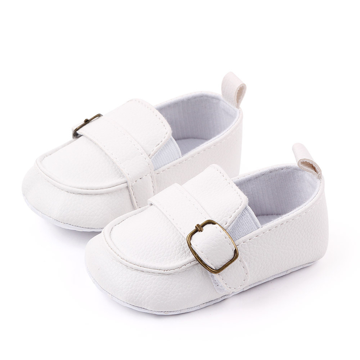 White Baby Loafers with Buckle – Soft Sole Dress Shoes for Boys & Girls