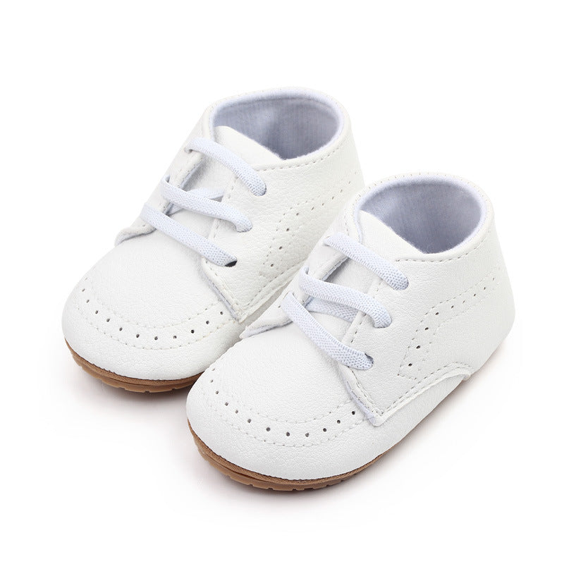 White Baby Shoes with Soft Sole – Infant Lace-Up Sneakers for Boys