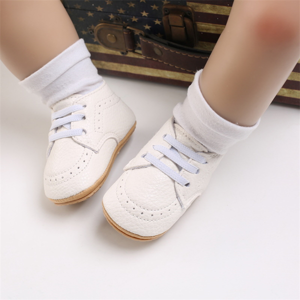 White Baby Shoes with Soft Sole – Infant Lace-Up Sneakers for Boys
