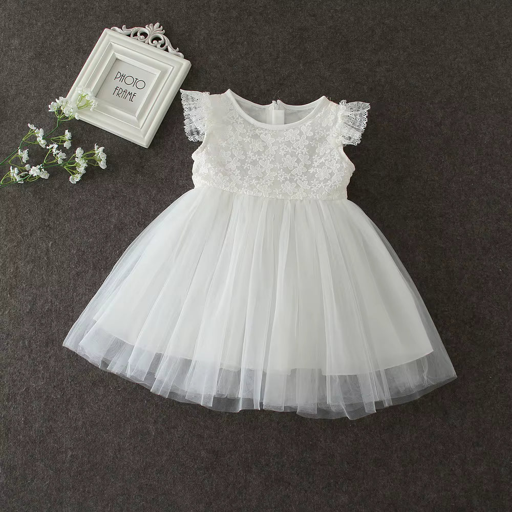 Baby Girl Baptism Dress with Matching Bonnet | White Lace Christening Gown for Infant & Toddler