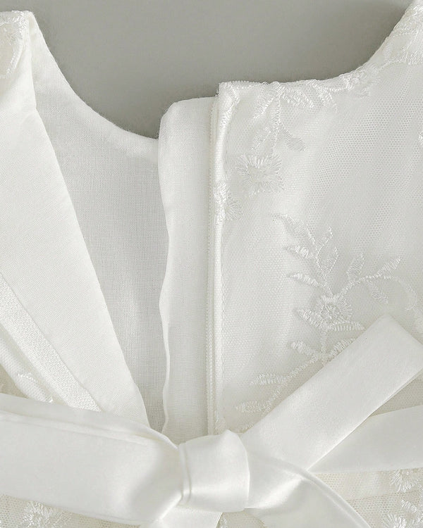 Elegant Baby Girl Baptism & Flower Girl Dress – Silk Christening Gown with Lace & Bonnet.  this dress comes with a free gift, White Rosary Cross Beaded Bracelet Pink Faux Pearl & Rhinestone Balls Bunny Bracelet's .