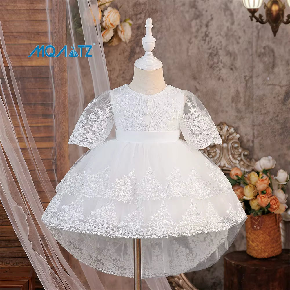 Baby Girl Baptism Dress with FREE Socks | Luxury White Lace Christening Dress for Infant & Toddler