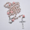 Pink Rose Bead Rosary with Silver Crucifix – Catholic Prayer Beads for Baptism & First Communion
