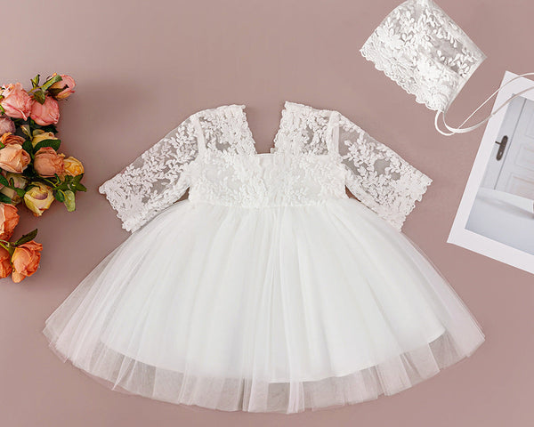 White Lace Baby Girl Dress – Perfect for Baptism & Special Occasions
