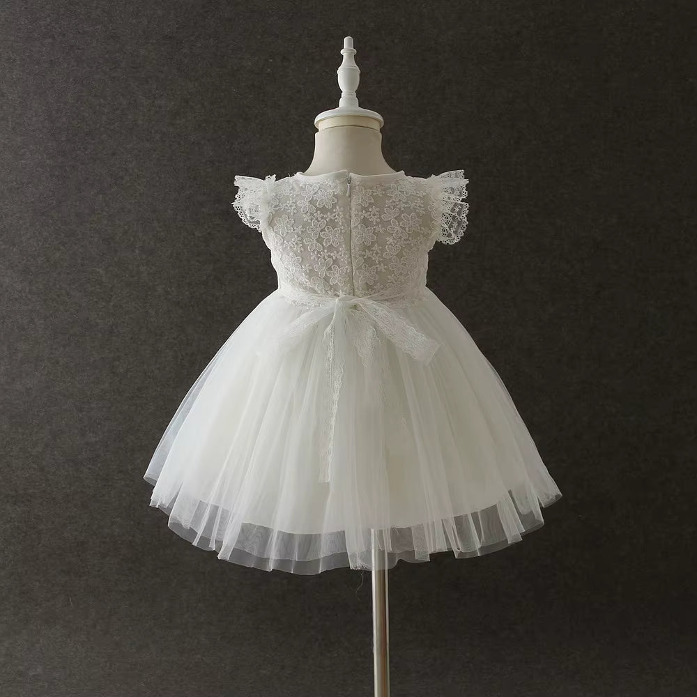 Baby Girl Baptism Dress with Matching Bonnet | White Lace Christening Gown for Infant & Toddler