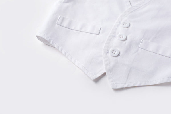 Baby Boy White Baptism Outfit with Vest, Bow Tie, Suspenders & Cap – Formal Christening Suit
