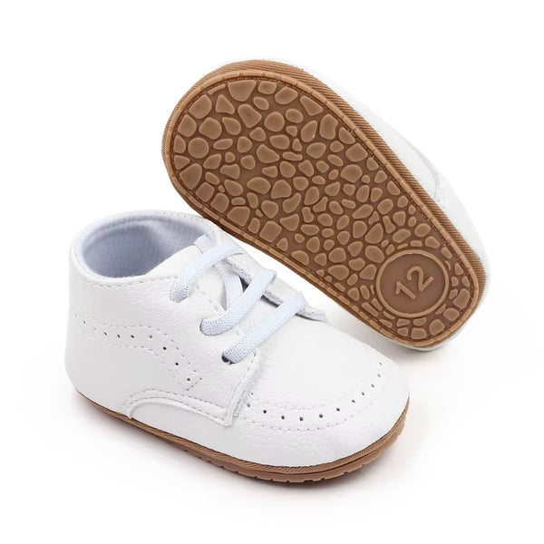 White Baby Shoes with Soft Sole – Infant Lace-Up Sneakers for Boys