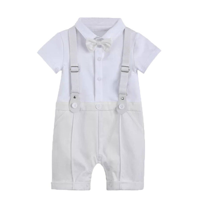 Baby Boy White Baptism Outfit with Vest, Bow Tie, Suspenders & Cap – Formal Christening Suit