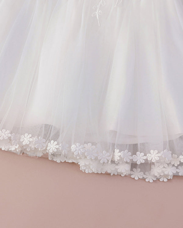 Baby Girl Baptism Dress – White Tulle Christening Gown with Floral Headband | First Birthday Dress