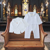 “Baby Boy White Suit with Bow Tie and Jacket – Elegant Outfit for Baptism, Christening & Special Occasions