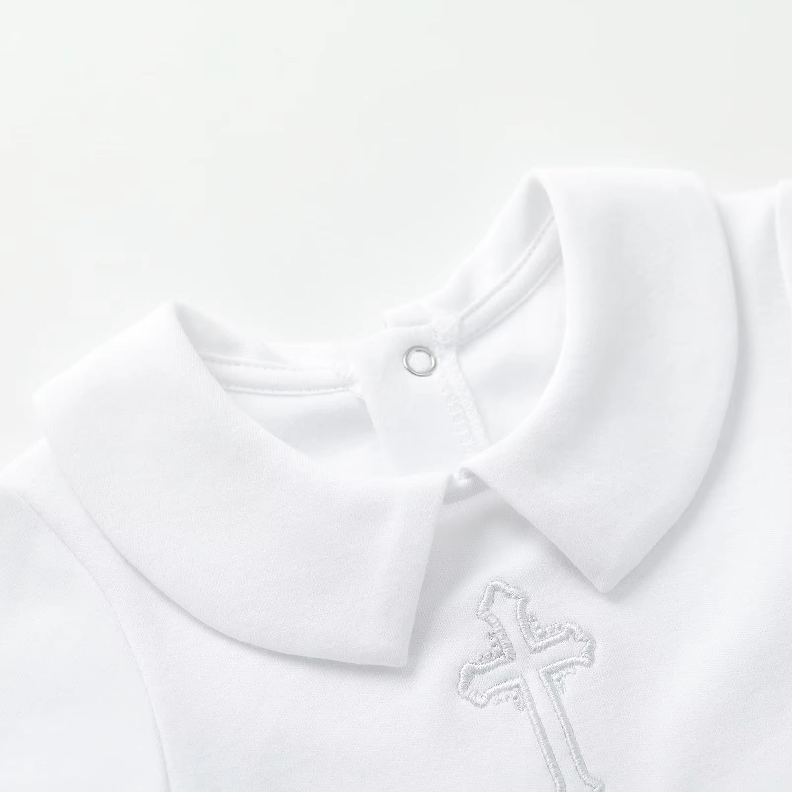 Baby Boy Baptism Outfit 3-Piece Set – White Christening Romper with Hat & Bib