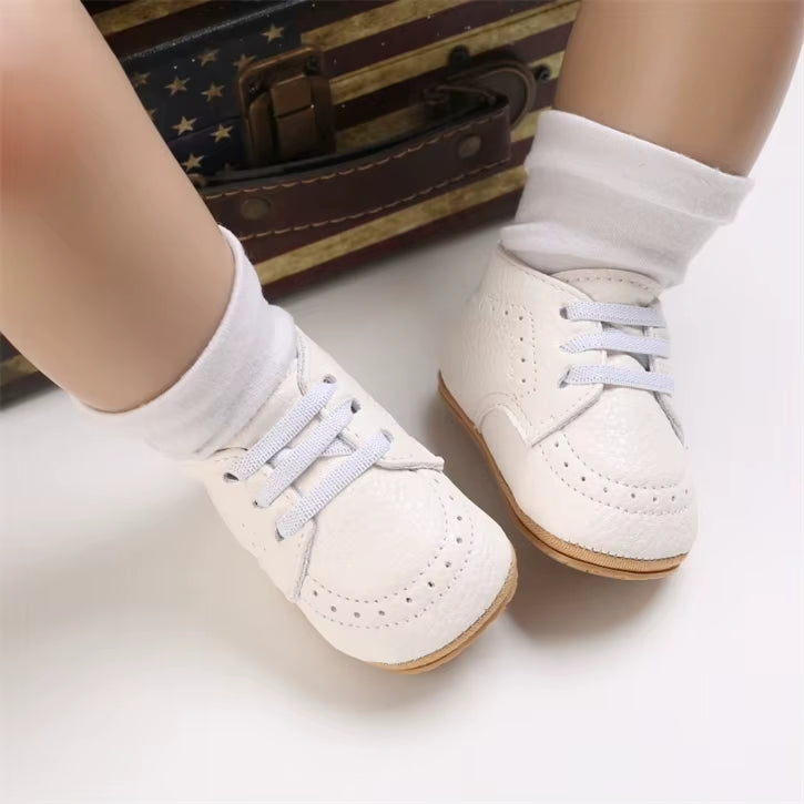 White Baby Shoes with Soft Sole – Infant Lace-Up Sneakers for Boys