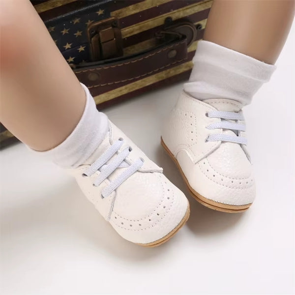 White Baby Shoes with Soft Sole – Infant Lace-Up Sneakers for Boys