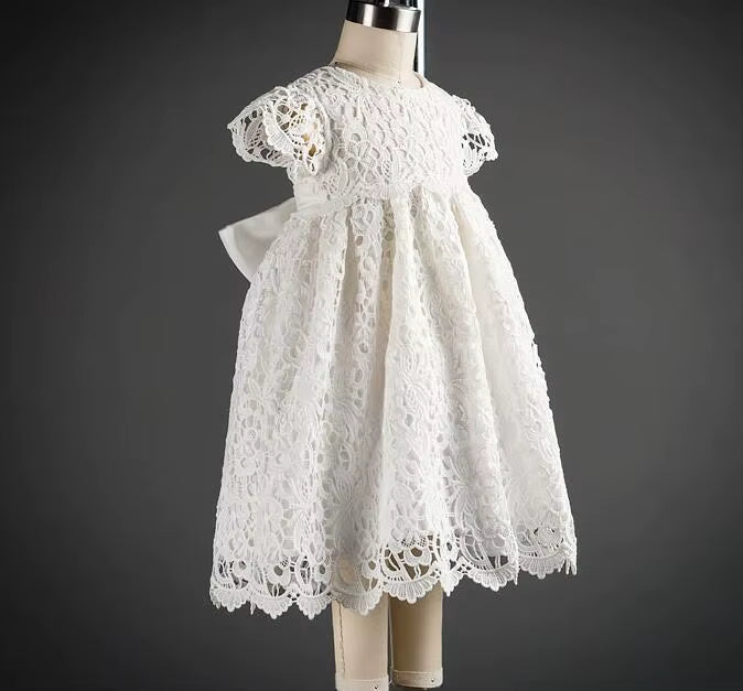 Infant Baptism Dress with Lace Bonnet – Baby Girl Christening Gown