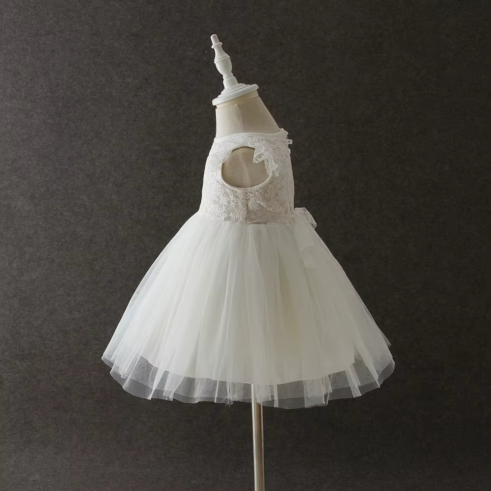 Baby Girl Baptism Dress with Matching Bonnet | White Lace Christening Gown for Infant & Toddler