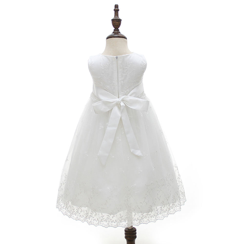 Angelic Christening/Baptism Gown With Removable Lace Overlay & Bonnet and Bow For Baby Girl