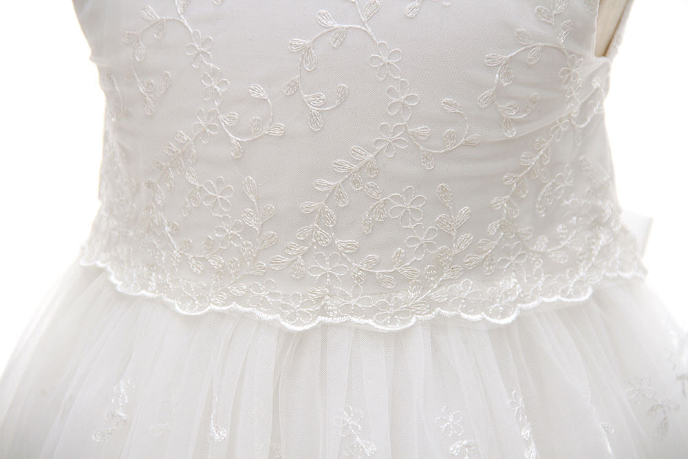 Angelic Christening/Baptism Gown With Removable Lace Overlay & Bonnet and Bow For Baby Girl