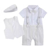 Baby Boy White Baptism Outfit with Vest, Bow Tie, Suspenders & Cap – Formal Christening Suit