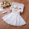 Christening Outfit Baby Girl – Handmade White Lace Baptism Dress with Floral Headband
