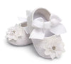 White Baby Girl Baptism Shoes - Lace Christening Shoes with Pearls & Bow