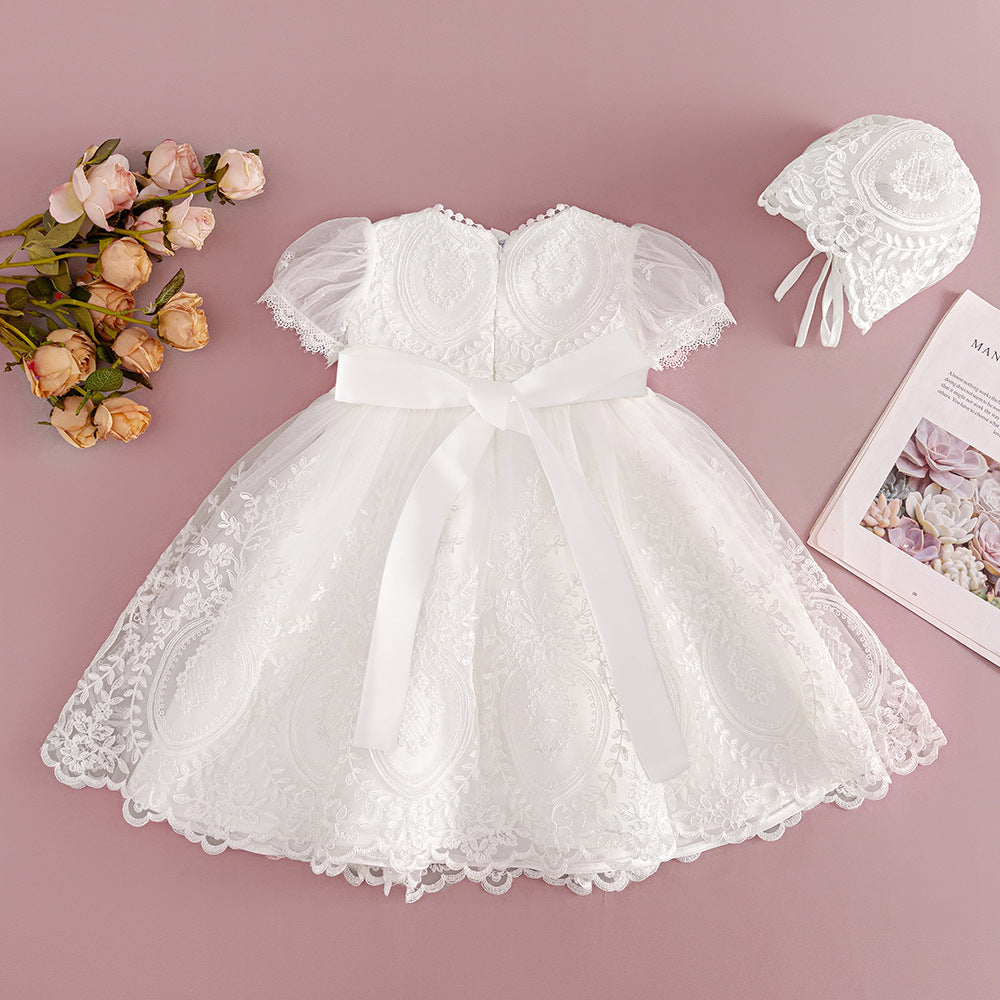 Luxury White Lace Baby Girl Christening Dress with Bonnet – Baptism, Blessing & First Communion Outfit