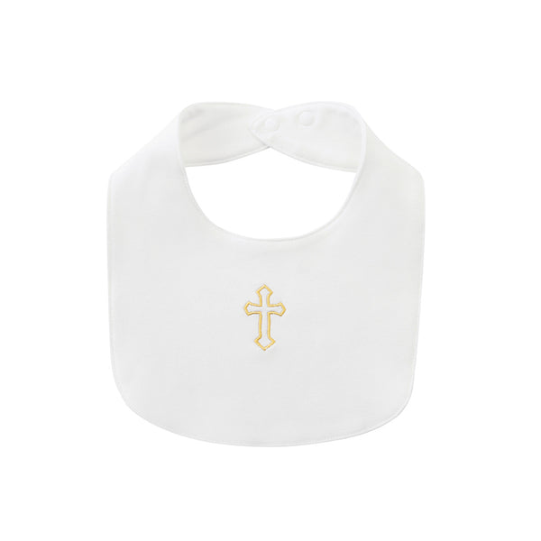 White Baby Christening Outfit Set – Cross Embroidered Romper, Cap & Bib