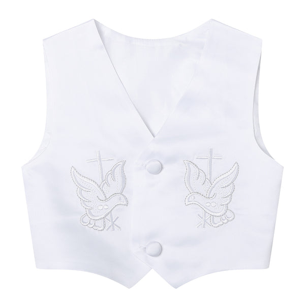 Baby Boy Christening Outfit – White Baptism Suit with Vest, Pants & Bonnet