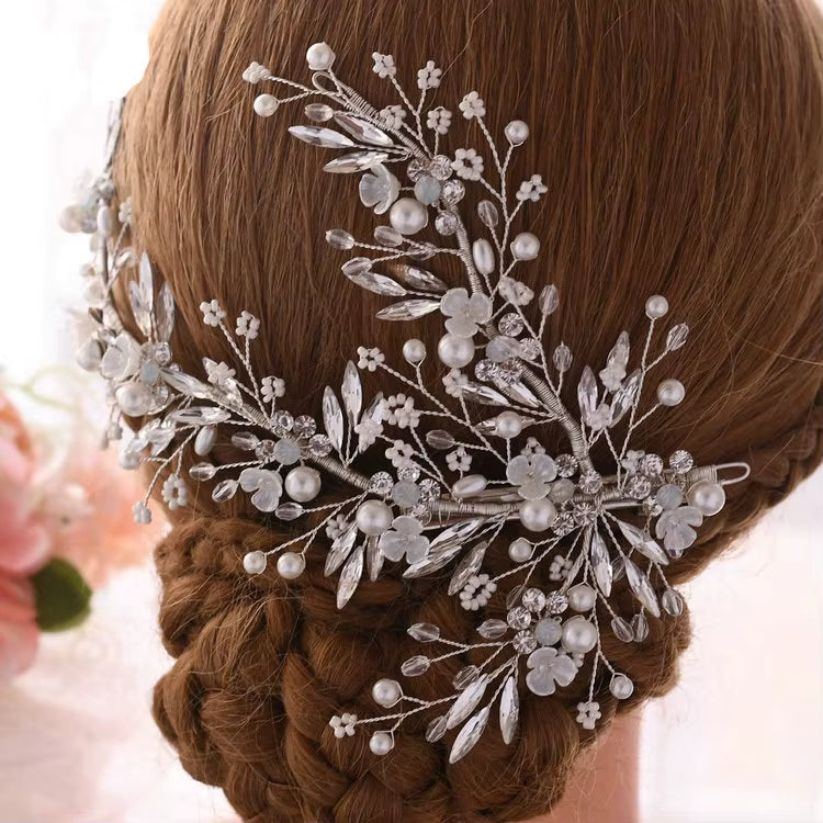 Handcrafted Bridal Hair Vine with Pearls and Crystals – Elegant Wedding Headpiece for Bride