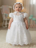 Elegant Baby Girl Baptism Dress with Bonnet – White Lace Christening Gown