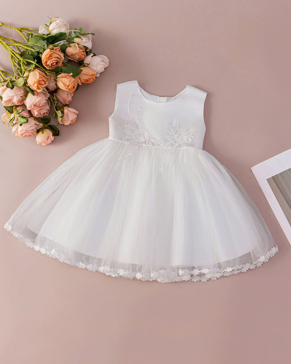 Baby Girl Baptism Dress – White Tulle Christening Gown with Floral Headband | First Birthday Dress