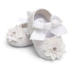 White Baby Girl Baptism Shoes - Lace Christening Shoes with Pearls & Bow